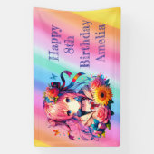 レインボーかわいらしアニメガールパーソナライズされた誕生日 横断幕 (縦)