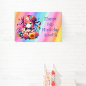 レインボーかわいらしアニメガールパーソナライズされた誕生日 横断幕 (インサイチュ)