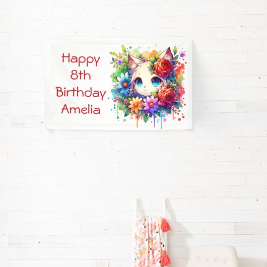 レインボーかわいらしアニメキットンパーソナライズされた誕生日 横断幕 (インサイチュ)