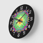 レインボーかわいらしカラーマンダラ抽象芸術アート ラウンド壁時計 (傾斜)