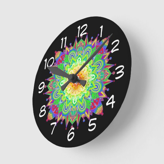 レインボーかわいらしカラーマンダラ抽象芸術アート ラウンド壁時計 (傾斜)