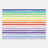 レインボーかわいらしストライプのとハートパターンの誕生日 ラッピングペーパーシート (正面3)