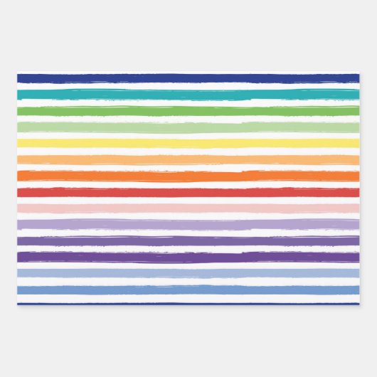 レインボーかわいらしストライプのとハートパターンの誕生日 ラッピングペーパーシート (正面3)