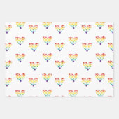 レインボーかわいらしストライプのとハートパターンの誕生日 ラッピングペーパーシート (正面)