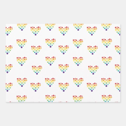 レインボーかわいらしストライプのとハートパターンの誕生日 ラッピングペーパーシート (正面)