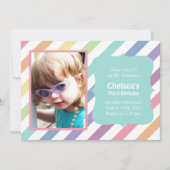 レインボーかわいらしストライプバースデーパーティ招待状 招待状 (正面)