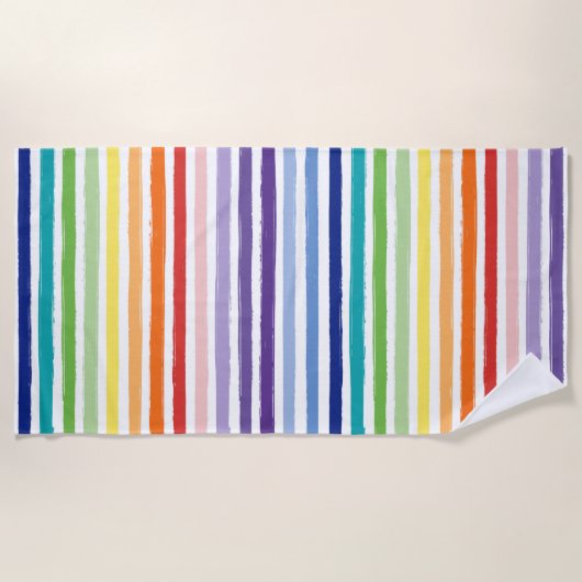 レインボーかわいらしストライプパターン ビーチタオル (正面)