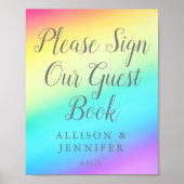 レインボーかわいらしズ結婚のサイン私たちのゲストブックポスター ポスター (正面)