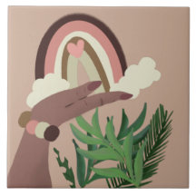 レインボーかわいらしナチュラル緑の手フェミニンつき