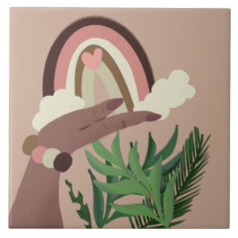 レインボーかわいらしナチュラル緑の手フェミニンつき タイル