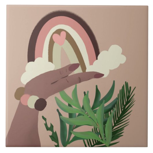 レインボーかわいらしナチュラル緑の手フェミニンつき タイル (正面)