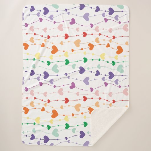 レインボーかわいらしハートパターンキッズ シェルパブランケット (正面)