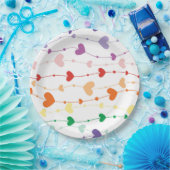 レインボーかわいらしハートパターンキッズ ペーパープレート (パーティー)