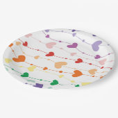 レインボーかわいらしハートパターンキッズ ペーパープレート (アングル)