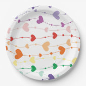 レインボーかわいらしハートパターンキッズ ペーパープレート (正面)