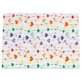 レインボーかわいらしハートパターンキッズ ラージペーパーバッグ (正面)