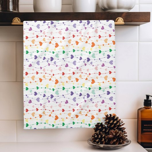 レインボーかわいらしハートパターンファミリー キッチンタオル