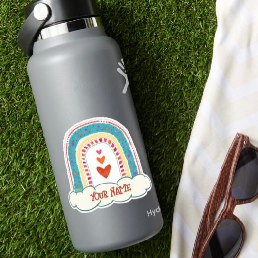 レインボーかわいらしハート名表示ステッカー シール