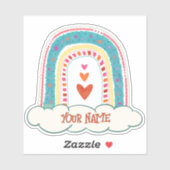 レインボーかわいらしハート名表示ステッカー シール (シート)