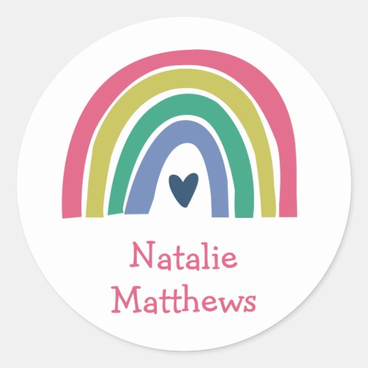 レインボーかわいらしピンクのネイビー名 ラウンドシール (正面)