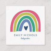 レインボーかわいらしピンクネイビーグリーンボホベビーシッター スクエア名刺 (正面)