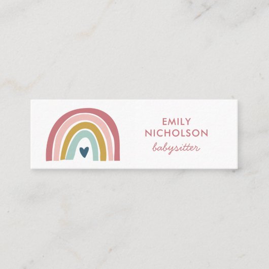 レインボーかわいらしピンクネイビーマスタードボホベビーシッター スキニー名刺 (正面)