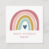 レインボーかわいらしピンクネイビーマスタードボホベビーシッター スクエア名刺 (正面)