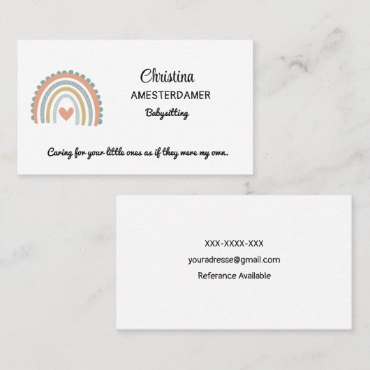 レインボーかわいらしピンクブルーボホベビーシッター広場 名刺 (正面/裏面)