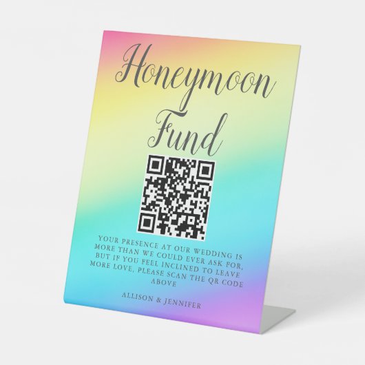 レインボーかわいらしフェードカスタムウェディングハネムーン基金 台座サイン (正面)