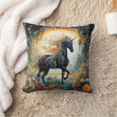 レインボーかわいらしブラックユニコーン装飾用クッションfor Her クッション (ブランケット)