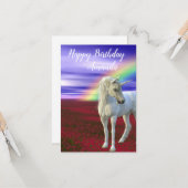 レインボーかわいらしユニコーンの花のフィールド カード (正面/裏面インサイチュ)