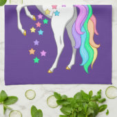 レインボーかわいらしユニコーンの落下する星を育てる キッチンタオル (折り畳み)