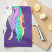 レインボーかわいらしユニコーンの落下する星を育てる キッチンタオル (四つ折り)