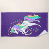 レインボーかわいらしユニコーンの落下する星を育てる ビーチタオル (正面)