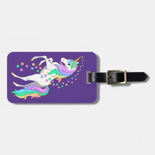 レインボーかわいらしユニコーンの落下する星を育てる ラゲッジタグ (正面横)