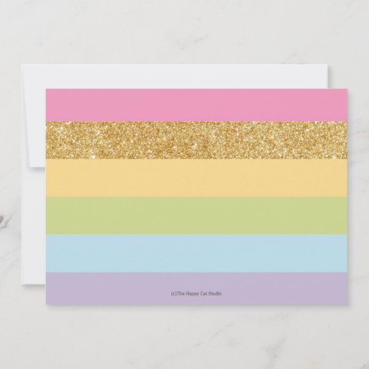 レインボーかわいらしユニコーン誕生日パーティーガール写真 招待状 (裏面)