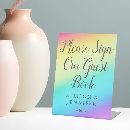 レインボーかわいらし結婚ズ・グラディエント・ゲストブック 台座サイン