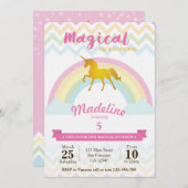 レインボーきらめくユニコーン誕生日の招待状 招待状 (正面/裏面)
