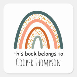 レインボーこの本はキッズ蔵書票 スクエアシール