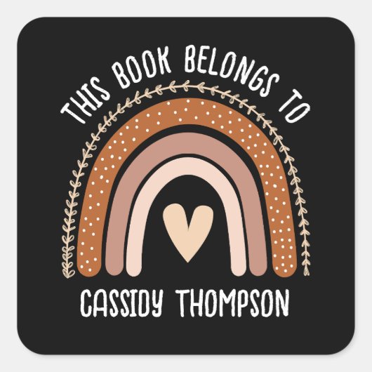 レインボーこの本はキッズ蔵書票 スクエアシール (正面)