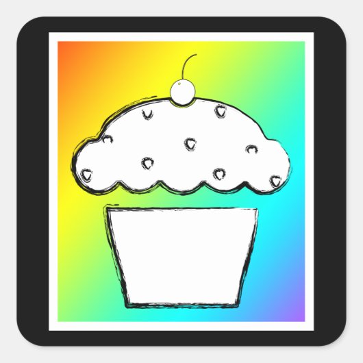 レインボーさくらんぼカップケーキ スクエアシール (正面)