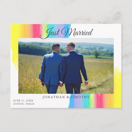 レインボーたった今結婚しました新着写真シック結婚ズ 案内ポストカード (正面)