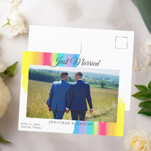 レインボーたった今結婚しました新着写真シック結婚ズ 案内ポストカード