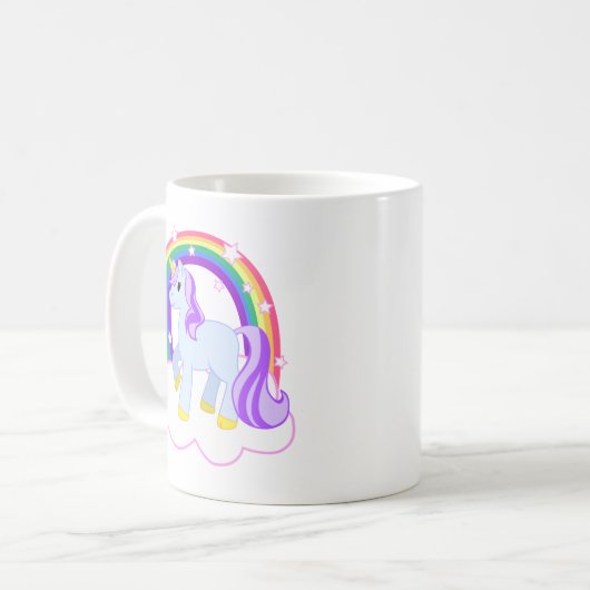 レインボーでかわいい魔法のユニコーン（カスタマイズ可能） コーヒーマグカップ (正面左)