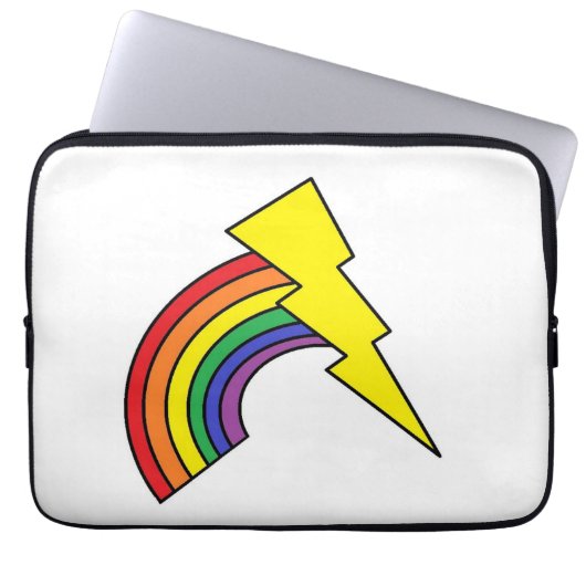 レインボーとイエローの稲妻ボルト付きノートパソコン ラップトップスリーブ (正面)