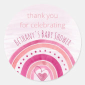 レインボーとウォーターの色ピンクありがとう ラウンドシール (正面)