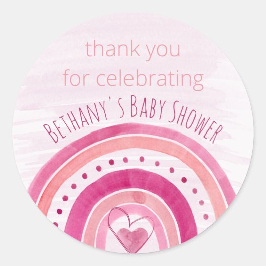 レインボーとウォーターの色ピンクありがとう ラウンドシール (正面)