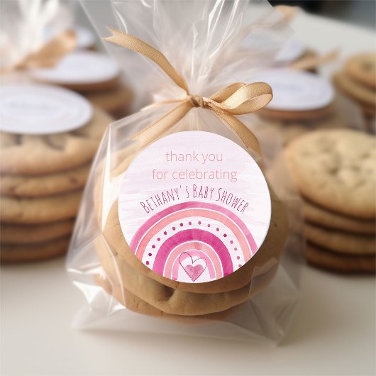 レインボーとウォーターの色ピンクありがとう ラウンドシール