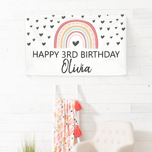 レインボーとハートの誕生日パーティバナー 横断幕 (インサイチュ)