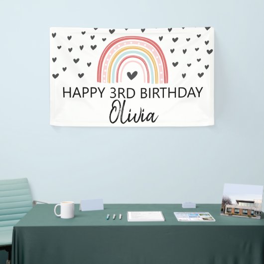 レインボーとハートの誕生日パーティバナー 横断幕 (トレードショー)